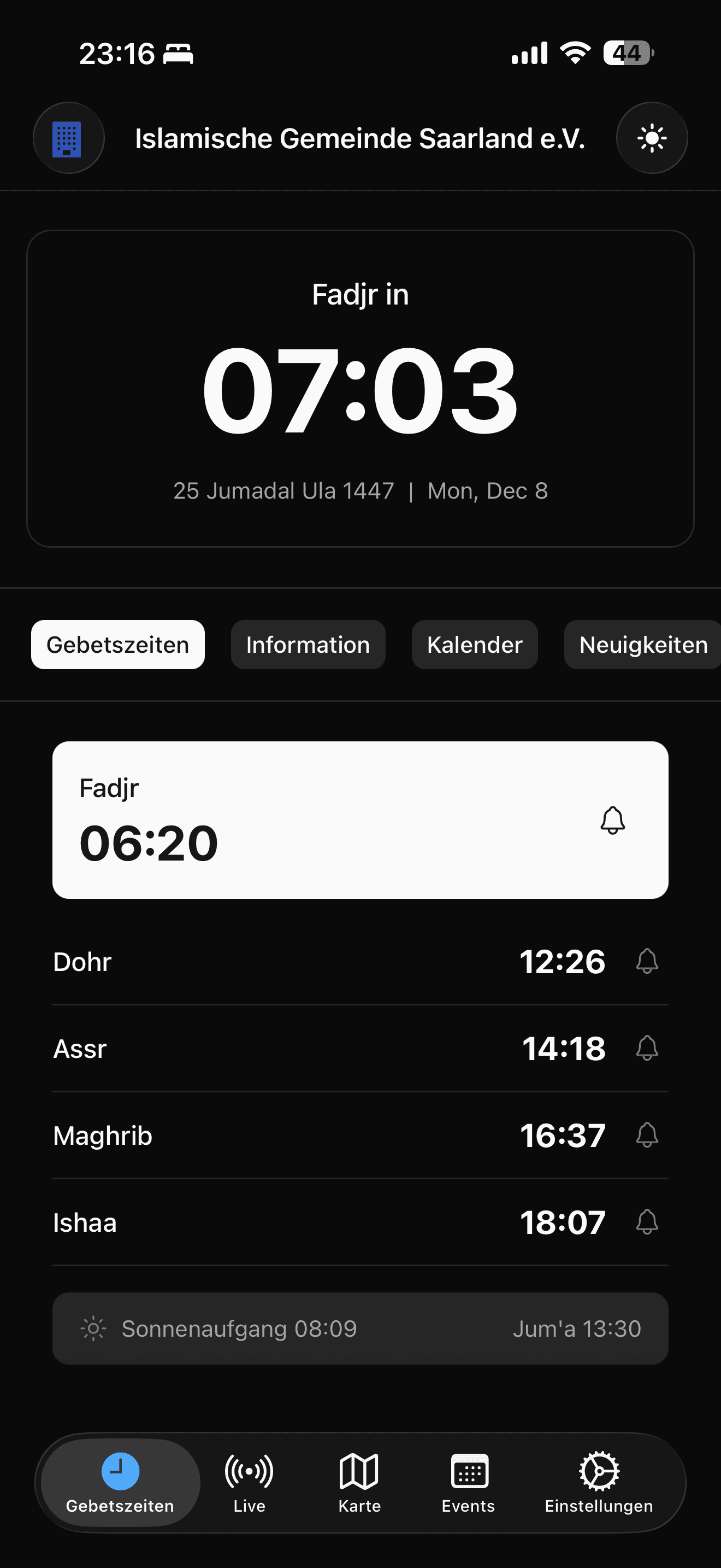 Moschee App Interface